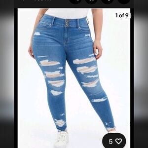 🍁🍂Torrid 20T Torrid Jeans Fishnet Deconstructed Jegging SKINNY SUPER SOFT